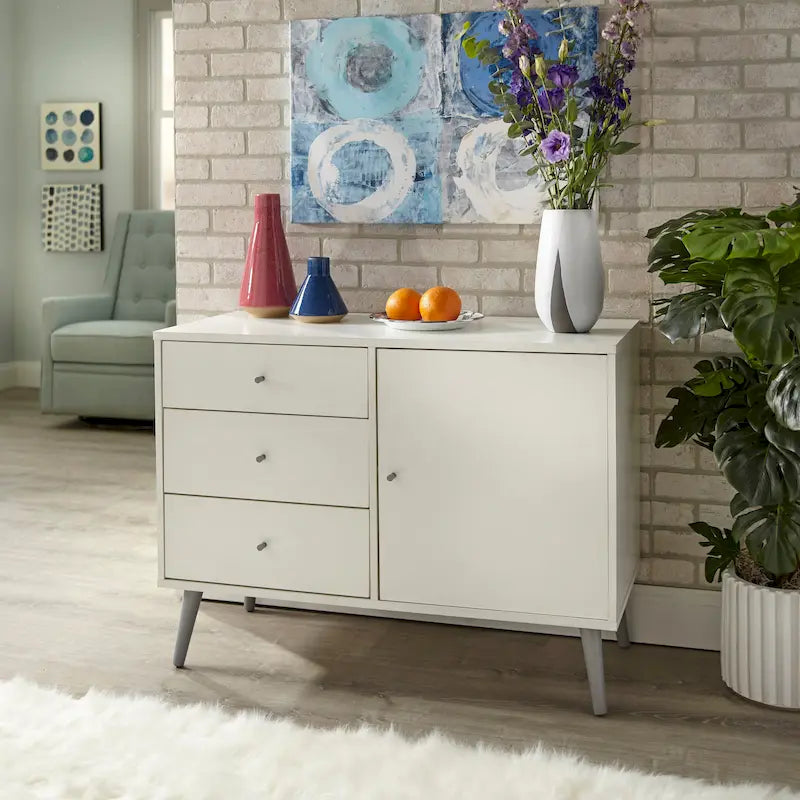 Enfilade Mid-Century avec 3 tiroirs | Noyer / Blanc / Blanc-Noir / Noir