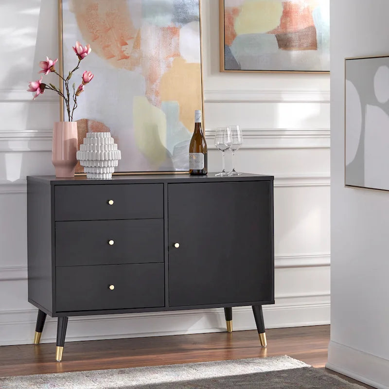 Enfilade Mid-Century avec 3 tiroirs | Noyer / Blanc / Blanc-Noir / Noir