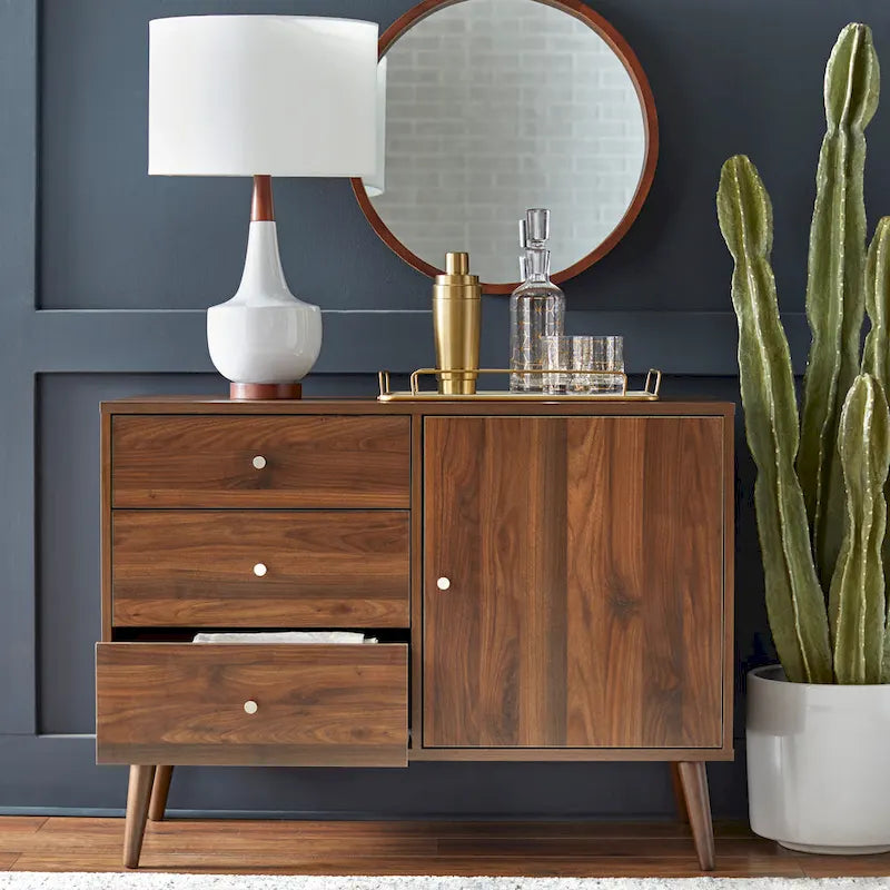 Enfilade Mid-Century avec 3 tiroirs | Noyer / Blanc / Blanc-Noir / Noir