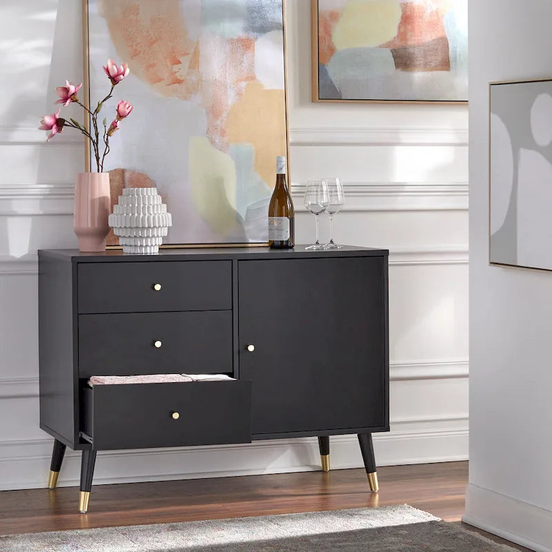 Enfilade Mid-Century avec 3 tiroirs | Noyer / Blanc / Blanc-Noir / Noir