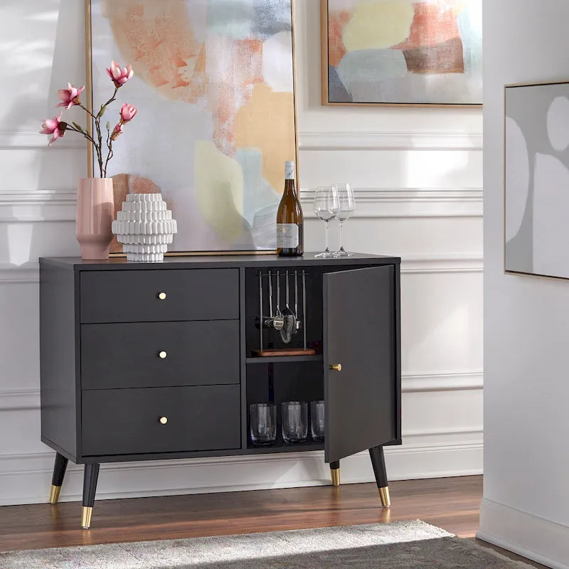 Enfilade Mid-Century avec 3 tiroirs | Noyer / Blanc / Blanc-Noir / Noir