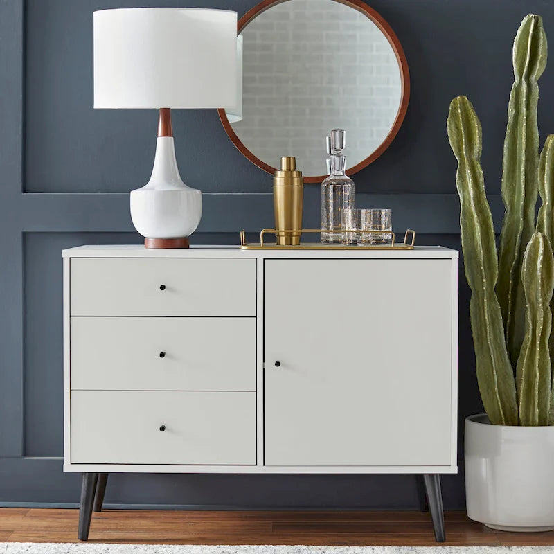 Enfilade Mid-Century avec 3 tiroirs | Noyer / Blanc / Blanc-Noir / Noir