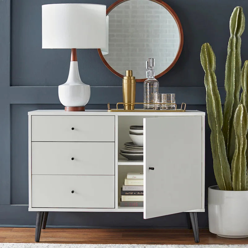 Enfilade Mid-Century avec 3 tiroirs | Noyer / Blanc / Blanc-Noir / Noir