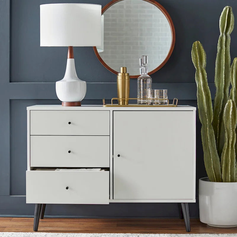 Enfilade Mid-Century avec 3 tiroirs | Noyer / Blanc / Blanc-Noir / Noir