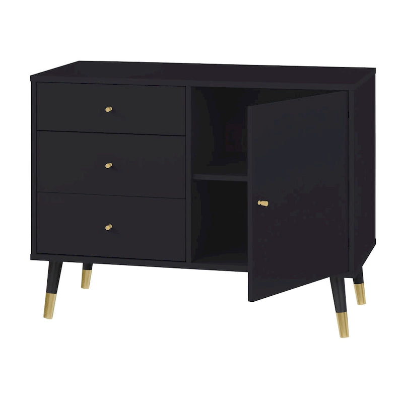 Enfilade Mid-Century avec 3 tiroirs | Noyer / Blanc / Blanc-Noir / Noir