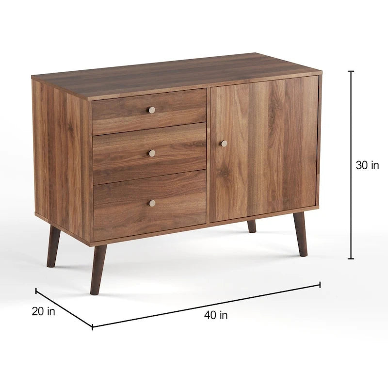Enfilade Mid-Century avec 3 tiroirs | Noyer / Blanc / Blanc-Noir / Noir