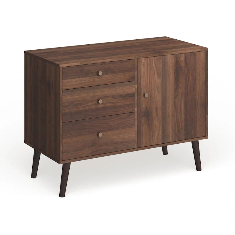 Enfilade Mid-Century avec 3 tiroirs | Noyer / Blanc / Blanc-Noir / Noir