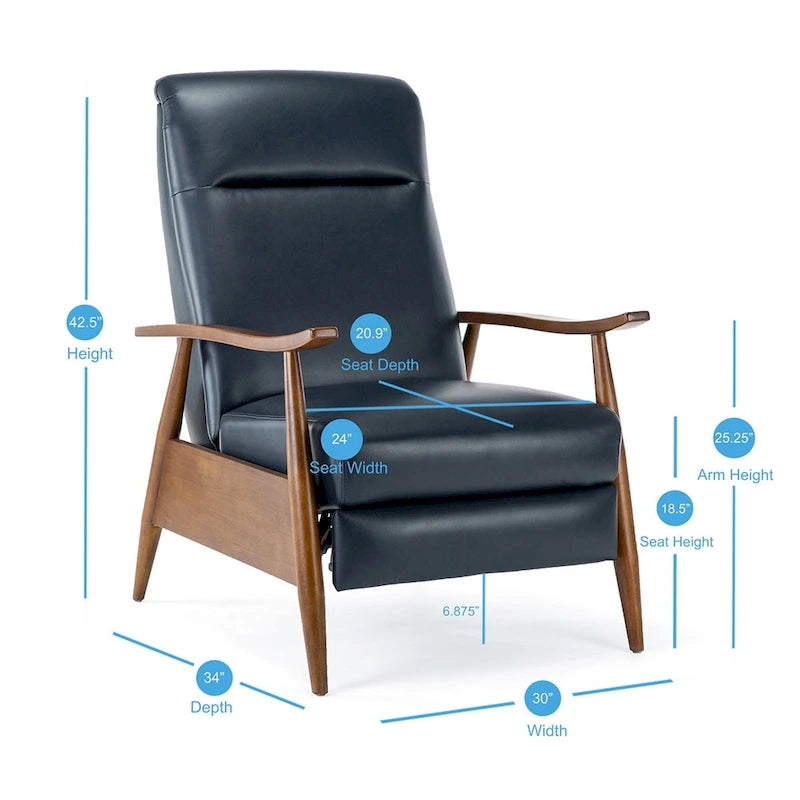 Fauteuil inclinable en similicuir à dossier poussoir – Une place, style Mid-Century, 6 coloris