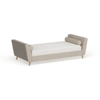 Lit de repos en lin beige/noir/gris avec traversins, style milieu de siècle, simple