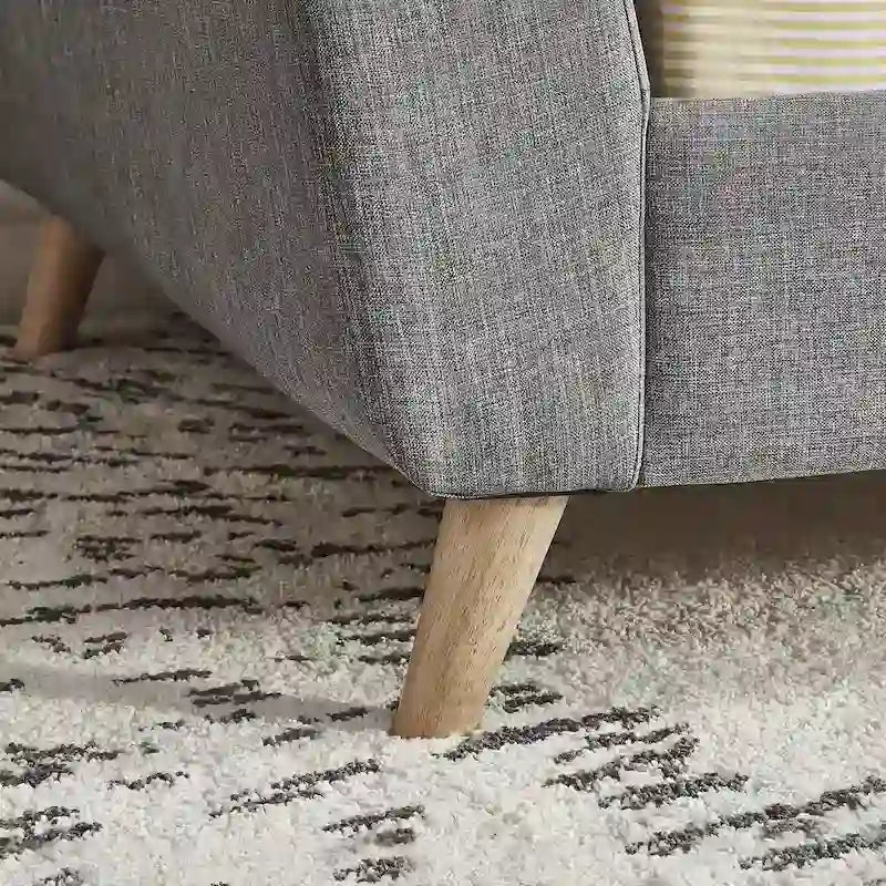 Lit de repos en lin beige/noir/gris avec traversins, style milieu de siècle, simple