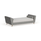 Lit de repos en lin beige/noir/gris avec traversins, style milieu de siècle, simple