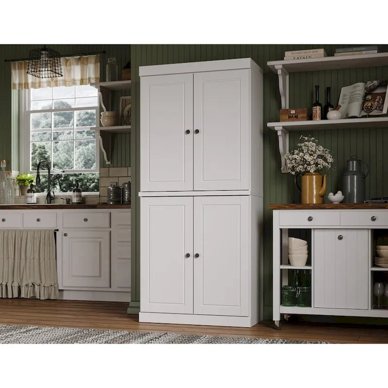 Armoire de cuisine indépendante en pin naturel, porte givrée/transparente/pleine, 81 cm (L) x 181,5 cm (H)