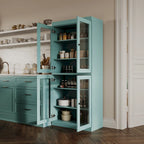 Armoire de cuisine indépendante en pin naturel, porte givrée/transparente/pleine, 81 cm (L) x 181,5 cm (H)