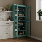 Armoire de cuisine indépendante en pin naturel, porte givrée/transparente/pleine, 81 cm (L) x 181,5 cm (H)