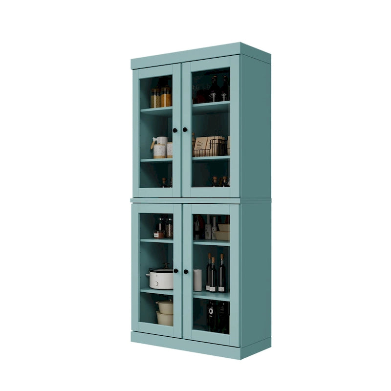 Armoire de cuisine indépendante en pin naturel, porte givrée/transparente/pleine, 81 cm (L) x 181,5 cm (H)
