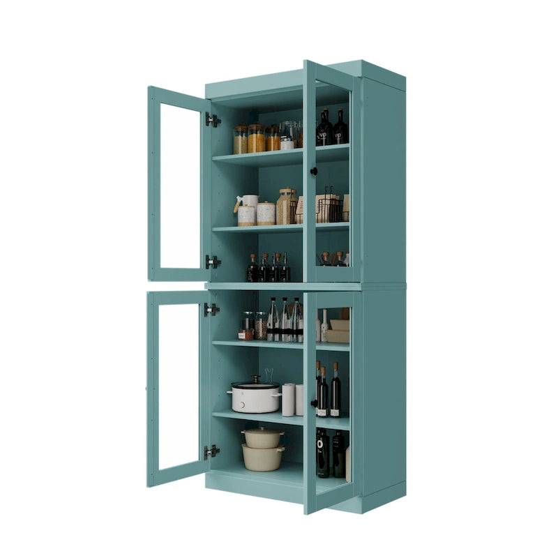Armoire de cuisine indépendante en pin naturel, porte givrée/transparente/pleine, 81 cm (L) x 181,5 cm (H)