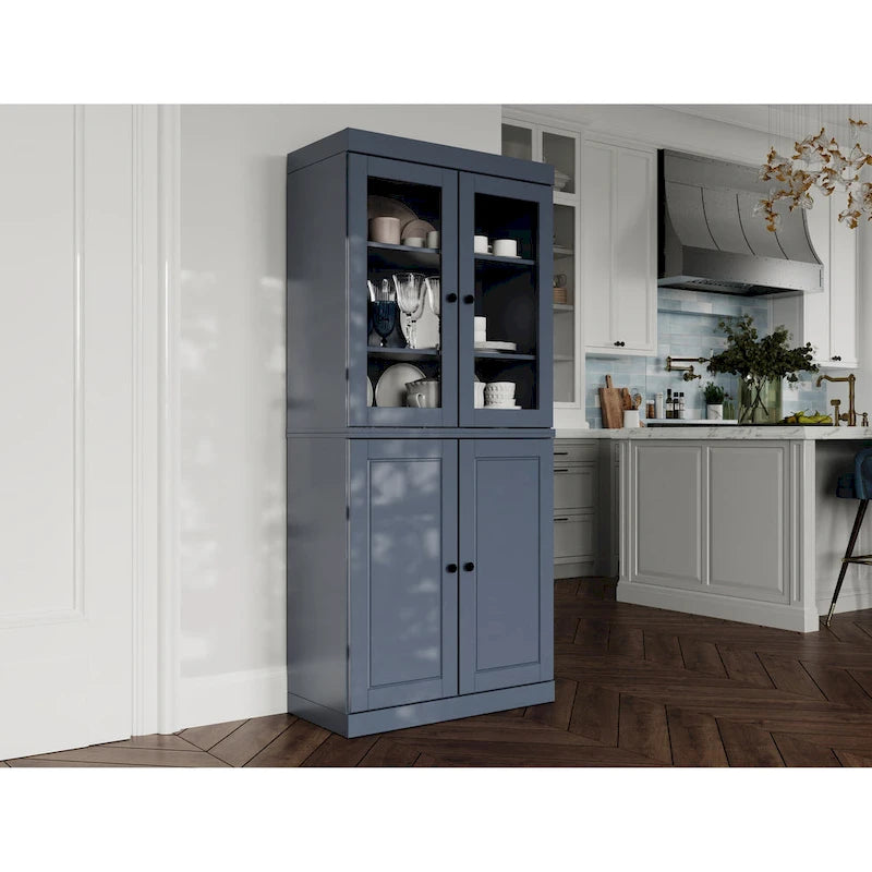 Armoire de cuisine indépendante en pin naturel, porte givrée/transparente/pleine, 81 cm (L) x 181,5 cm (H)