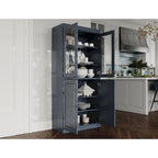 Armoire de cuisine indépendante en pin naturel, porte givrée/transparente/pleine, 81 cm (L) x 181,5 cm (H)