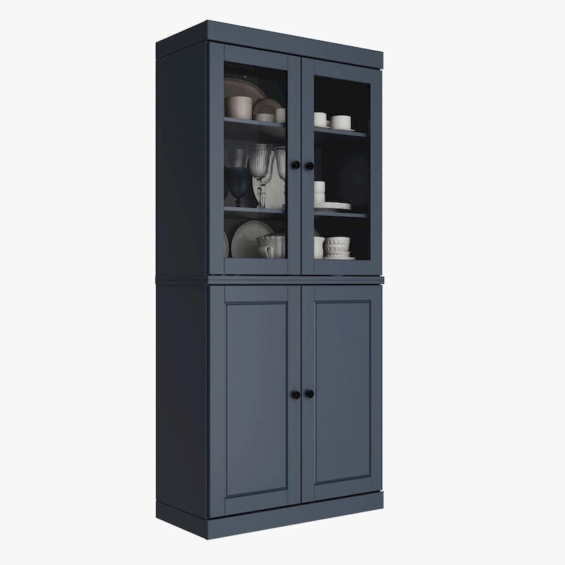 Armoire de cuisine indépendante en pin naturel, porte givrée/transparente/pleine, 81 cm (L) x 181,5 cm (H)