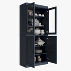 Armoire de cuisine indépendante en pin naturel, porte givrée/transparente/pleine, 81 cm (L) x 181,5 cm (H)