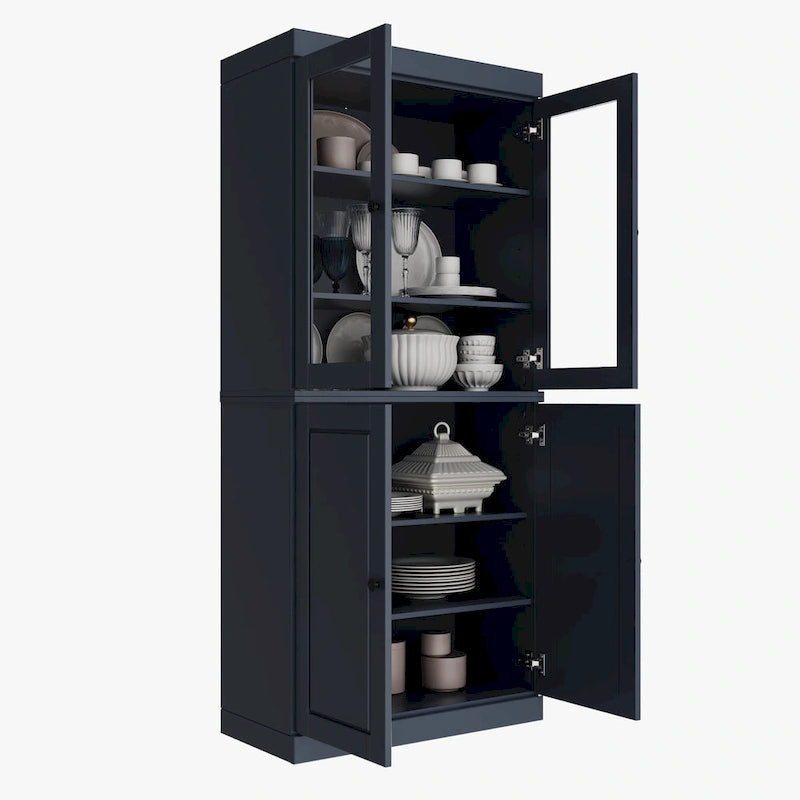 Armoire de cuisine indépendante en pin naturel, porte givrée/transparente/pleine, 81 cm (L) x 181,5 cm (H)