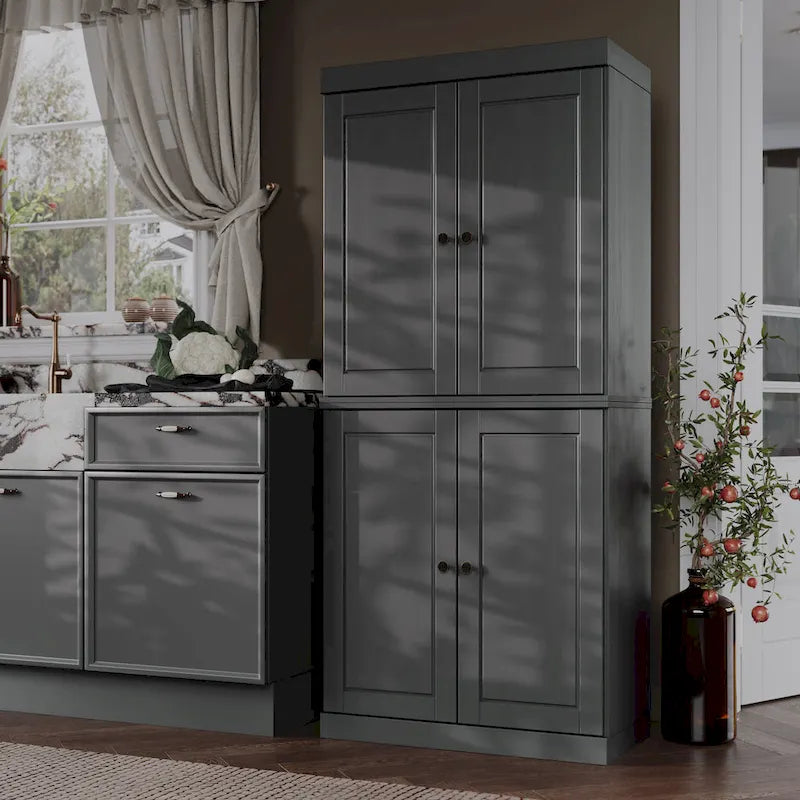 Armoire de cuisine indépendante en pin naturel, porte givrée/transparente/pleine, 81 cm (L) x 181,5 cm (H)