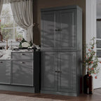 Armoire de cuisine indépendante en pin naturel, porte givrée/transparente/pleine, 81 cm (L) x 181,5 cm (H)