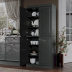 Armoire de cuisine indépendante en pin naturel, porte givrée/transparente/pleine, 81 cm (L) x 181,5 cm (H)