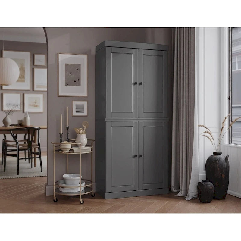 Armoire de cuisine indépendante en pin naturel, porte givrée/transparente/pleine, 81 cm (L) x 181,5 cm (H)