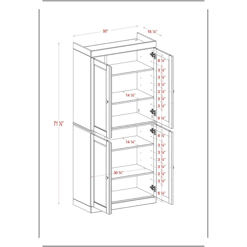 Armoire de cuisine indépendante en pin naturel, porte givrée/transparente/pleine, 81 cm (L) x 181,5 cm (H)