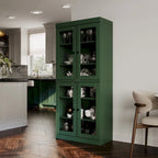 Armoire de cuisine indépendante en pin naturel, porte givrée/transparente/pleine, 81 cm (L) x 181,5 cm (H)
