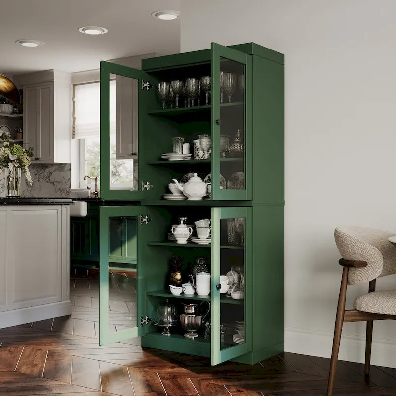 Armoire de cuisine indépendante en pin naturel, porte givrée/transparente/pleine, 81 cm (L) x 181,5 cm (H)
