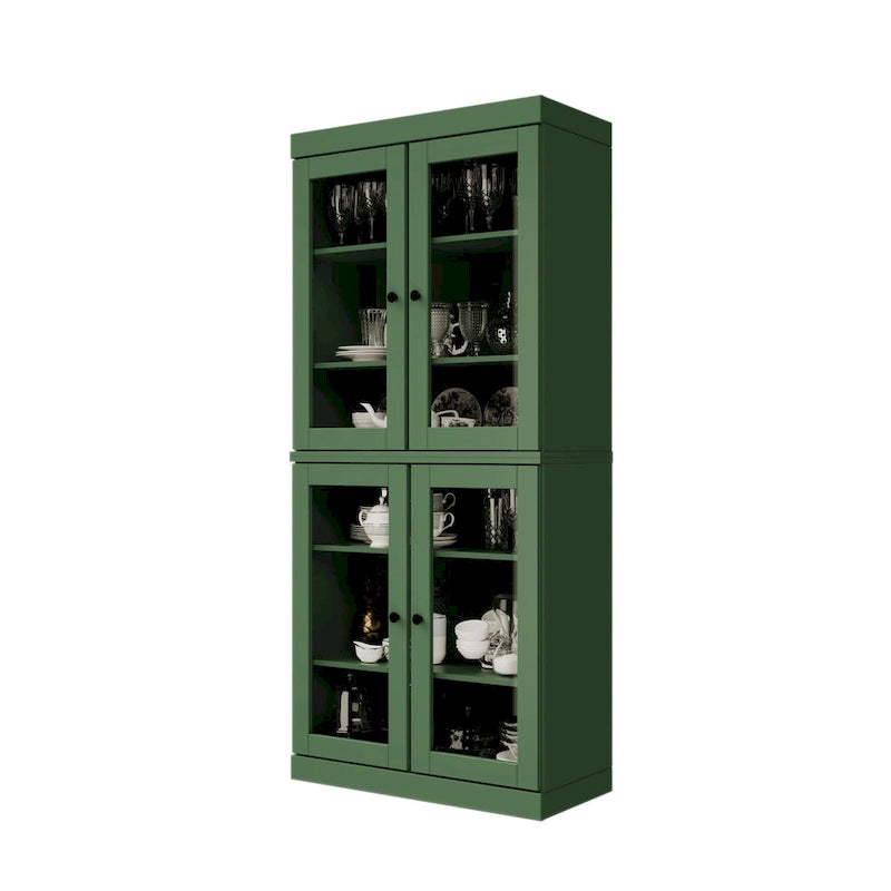 Armoire de cuisine indépendante en pin naturel, porte givrée/transparente/pleine, 81 cm (L) x 181,5 cm (H)