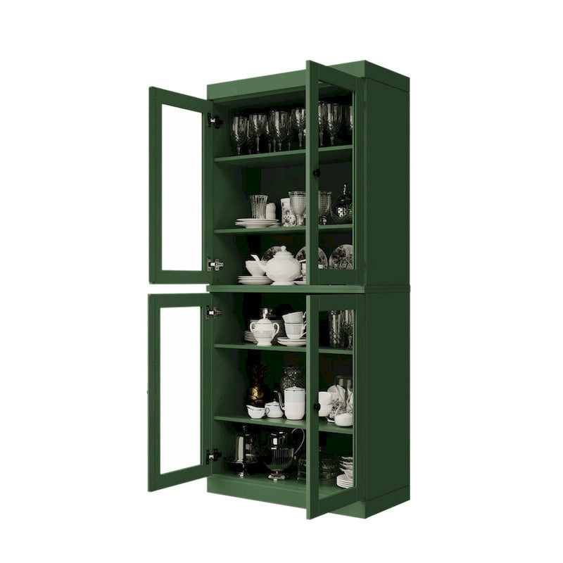Armoire de cuisine indépendante en pin naturel, porte givrée/transparente/pleine, 81 cm (L) x 181,5 cm (H)