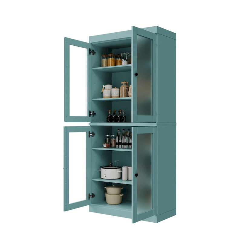 Armoire de cuisine indépendante en pin naturel, porte givrée/transparente/pleine, 81 cm (L) x 181,5 cm (H)