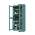 Armoire de cuisine indépendante en pin naturel, porte givrée/transparente/pleine, 81 cm (L) x 181,5 cm (H)