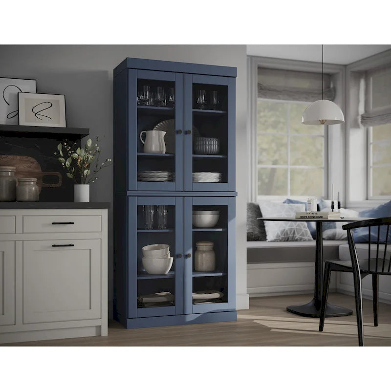 Armoire de cuisine indépendante en pin naturel, porte givrée/transparente/pleine, 81 cm (L) x 181,5 cm (H)