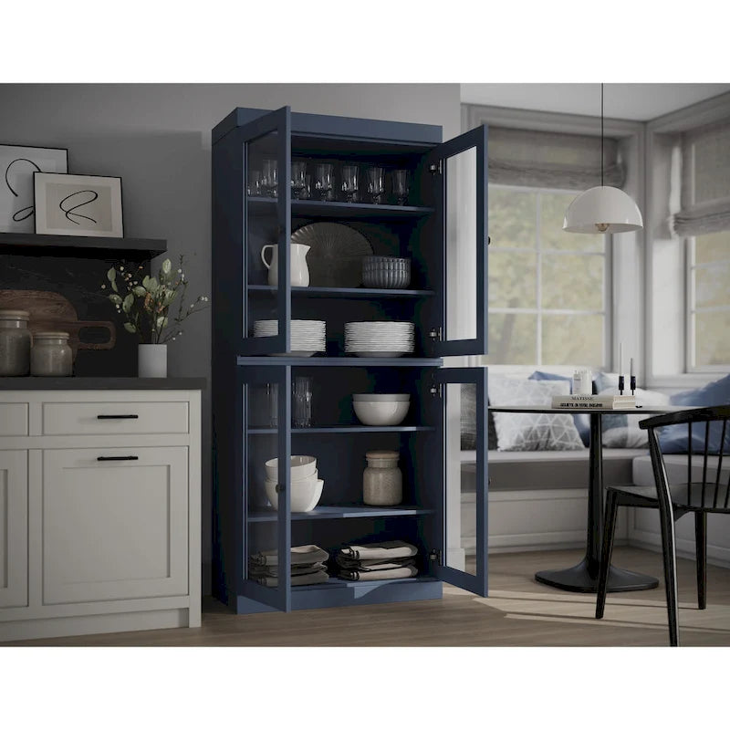 Armoire de cuisine indépendante en pin naturel, porte givrée/transparente/pleine, 81 cm (L) x 181,5 cm (H)