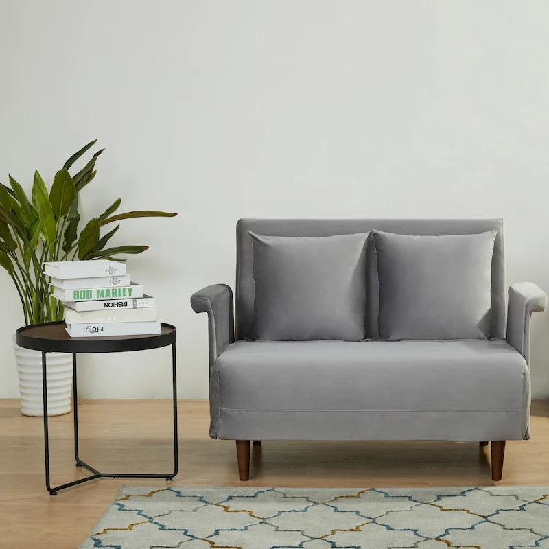 Fauteuil-futon convertible multicolore, 1 place, velours et simili-lin, se transforme en chaise longue ou en lit simple