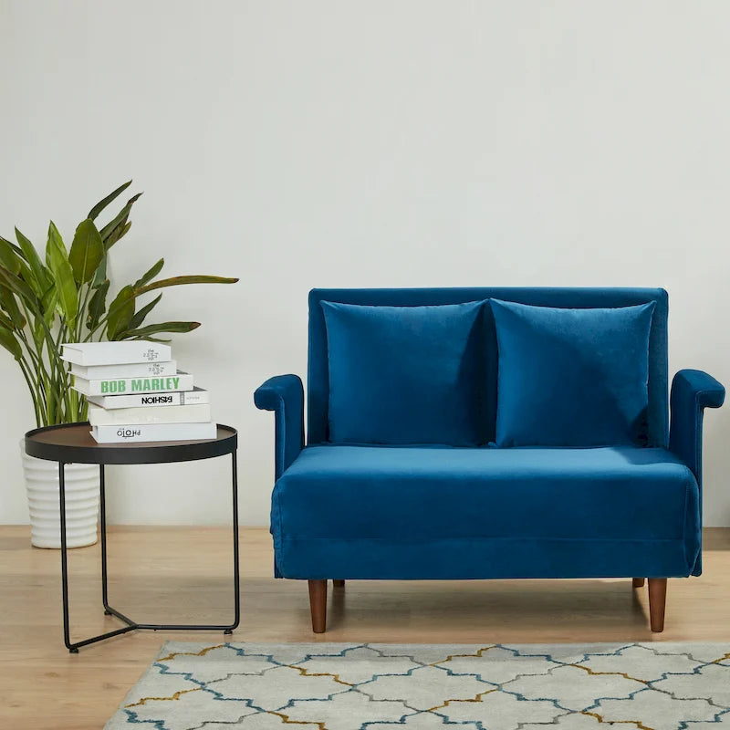 Fauteuil-futon convertible multicolore, 1 place, velours et simili-lin, se transforme en chaise longue ou en lit simple