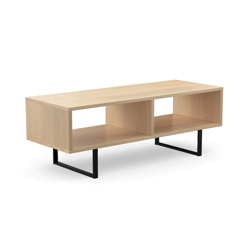 Table basse industrielle gris / naturel avec 2 étagères ouvertes