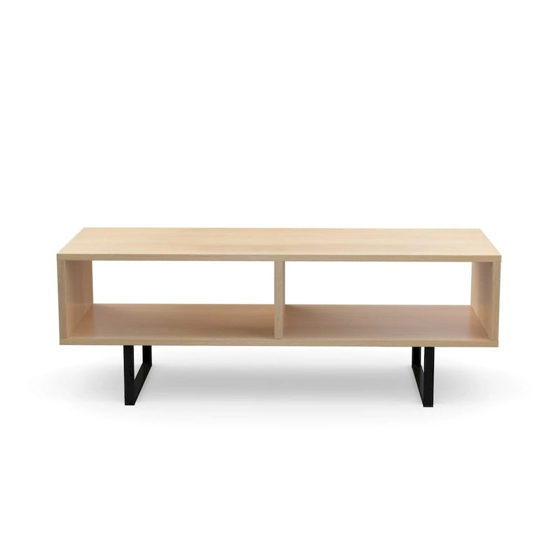 Table basse industrielle gris / naturel avec 2 étagères ouvertes