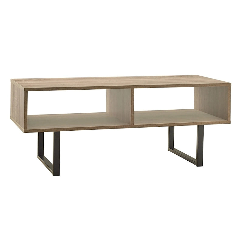 Table basse industrielle gris / naturel avec 2 étagères ouvertes