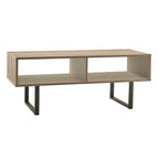 Table basse industrielle gris / naturel avec 2 étagères ouvertes
