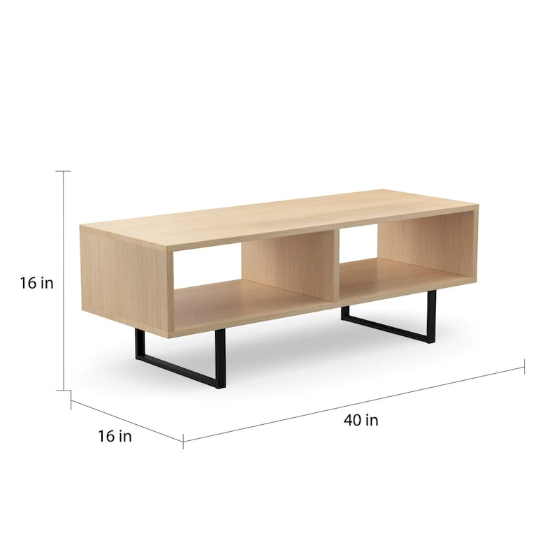Table basse industrielle gris / naturel avec 2 étagères ouvertes