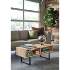 Table basse industrielle gris / naturel avec 2 étagères ouvertes