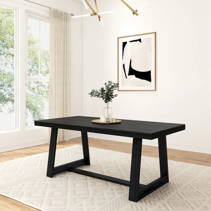 Table de salle à manger de ferme en bois massif brossé, noyer/blanc/noir, 6 places