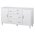 Buffet en Chêne et Blanc Style Mid-Century, 5 Tiroirs et 2 Étagères, 2 Personnes