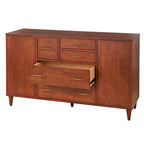 Buffet en Chêne et Blanc Style Mid-Century, 5 Tiroirs et 2 Étagères, 2 Personnes
