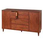 Buffet en Chêne et Blanc Style Mid-Century, 5 Tiroirs et 2 Étagères, 2 Personnes